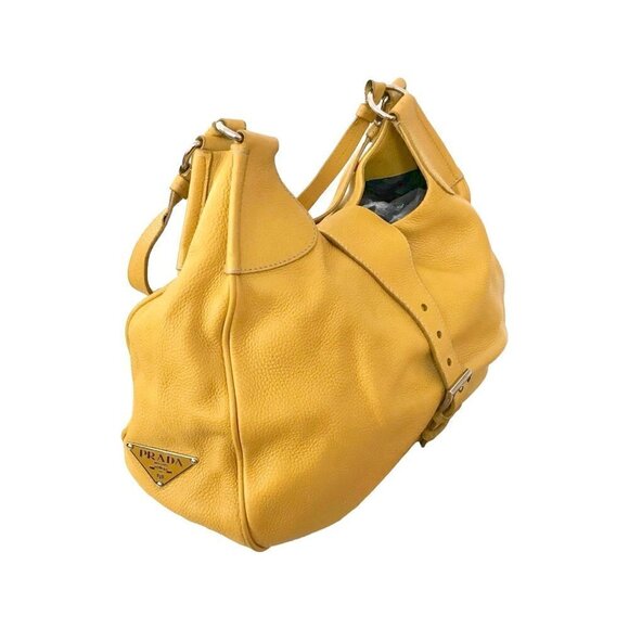 Prada yellow tumbled Daino leather shoulder bag, Large - Picture 4 of 16